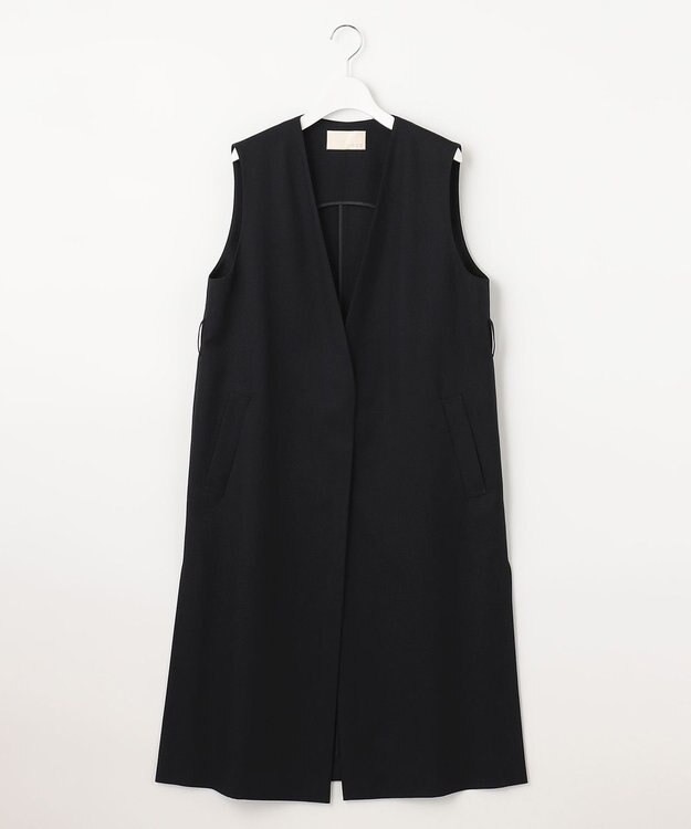 自由区 【接触冷感・速乾・UVカット・撥水・防シワ】リネンライクツイル ロングジレ ネイビー系