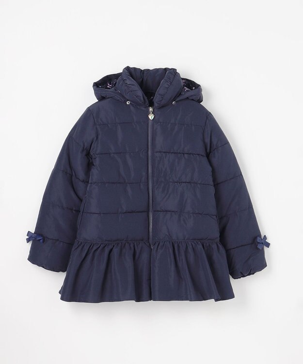 ANY KIDS 【フード取り外し/洗濯機可能】中綿フリル リボンコート ネイビー