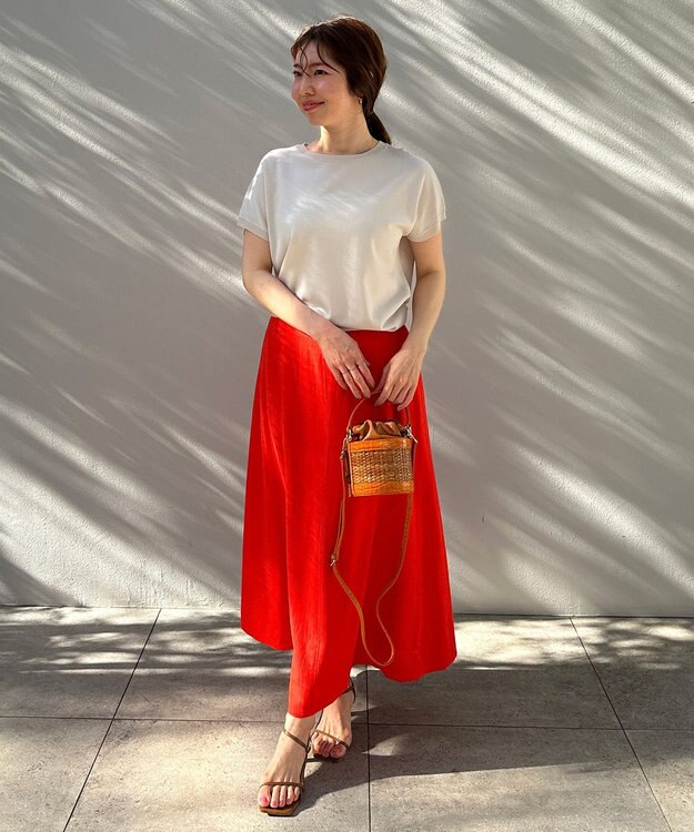 UNFILO リネンレーヨン セミフレアスカート オレンジ