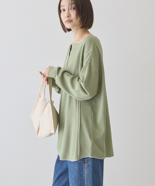 AMERICAN HOLIC 【選べる丈】ヘンリーネックワッフルメロープルオーバー Light Green