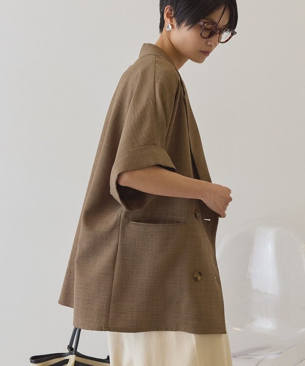 AMERICAN HOLIC 【先行予約】【イージーケア】リネンライク半袖ジャケット Brown