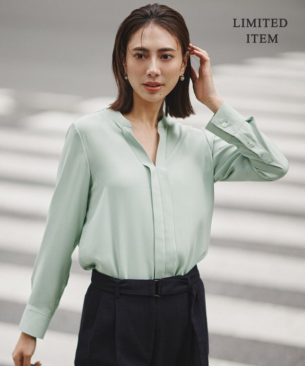 ICB 【新色追加・WEB限定】BackSatinAmunzen キーネックブラウス