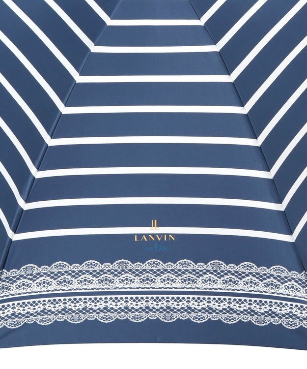MOONBAT 【雨傘】ランバン　オン　ブルー (LANVIN en Bleu) ボーダー レース 折りたたみ傘 ネイビーブルー