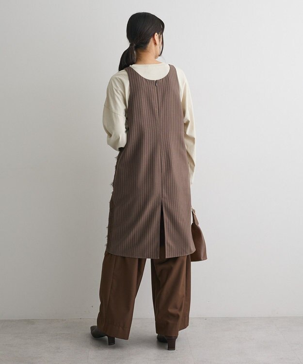 CRAFT STANDARD BOUTIQUE レース付きピンストライプジャンパースカート Stripe Brown