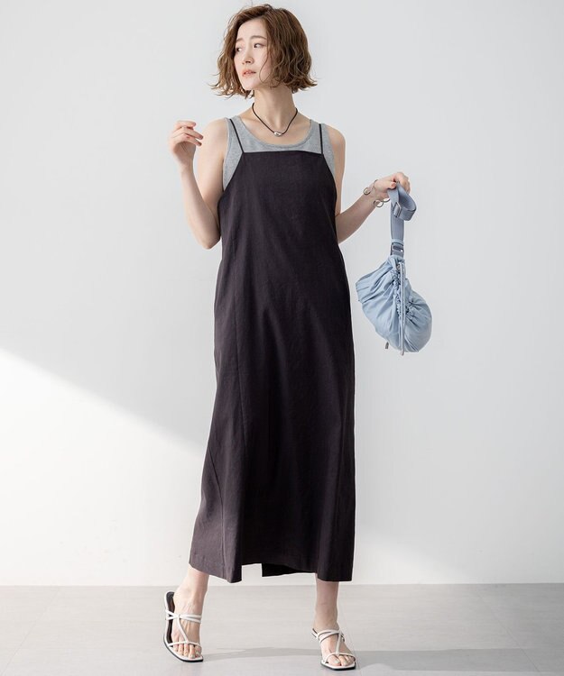 23区 【洗える】シャイニーリブ タンクトップ ライトグレー系