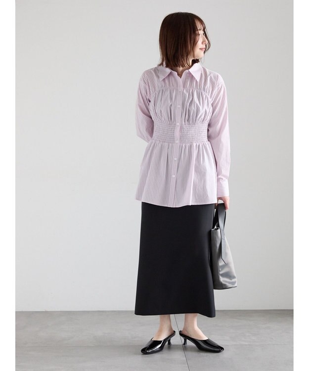 Te chichi ペプラムシャーリングシャツブラウス ピンク