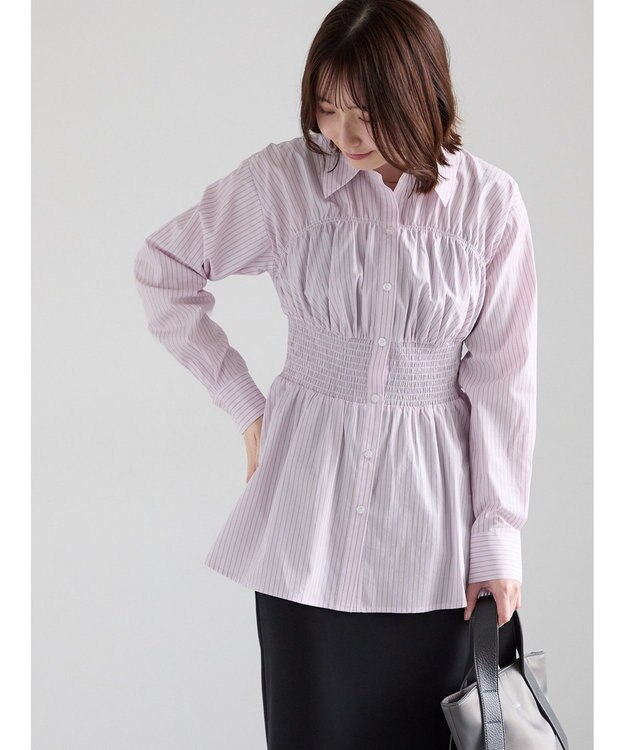 Te chichi ペプラムシャーリングシャツブラウス ピンク