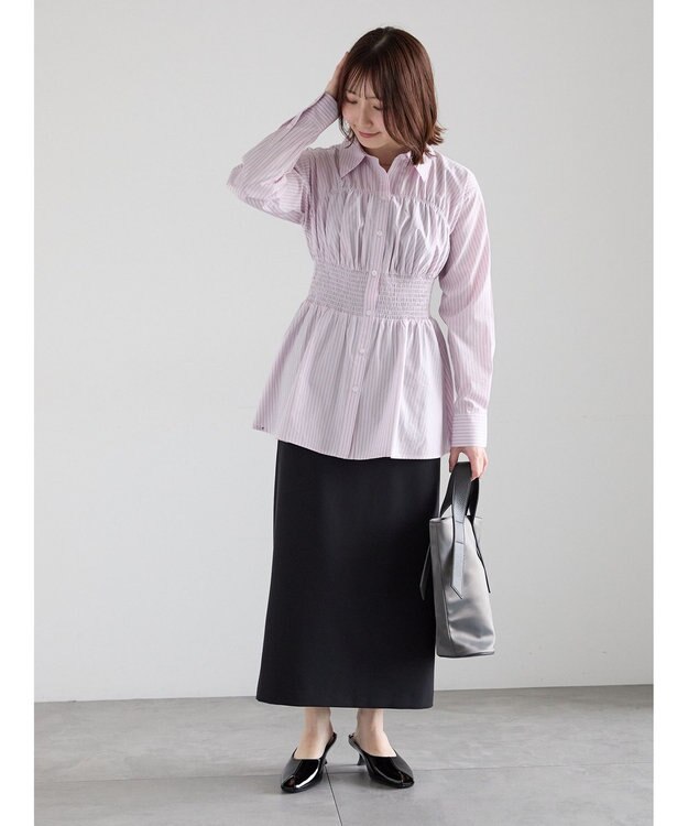 Te chichi ペプラムシャーリングシャツブラウス ピンク