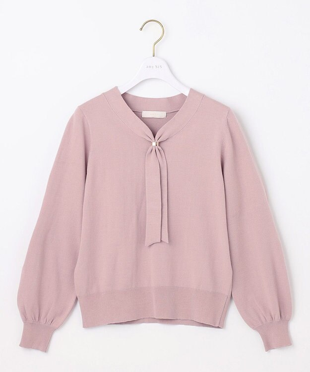 ANY SIS 【洗える】ボウタイ ニット ローズグレー