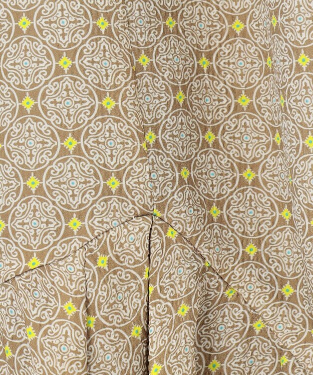 自由区 【洗える・XSサイズあり】アラベスクプリント スカート オリーブイエロー