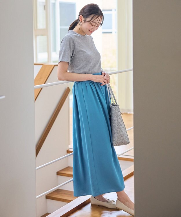 ANY L 【洗濯機可/ウエストゴム/UVケア】スパンボイル撥水スカートパンツ ブルー