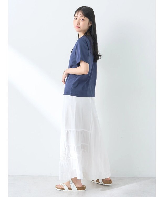 earth music&ecology ロゴソリッドミニマルＴシャツ Navy