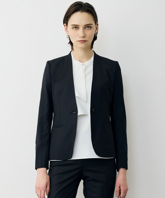 ICB L 【新色追加・セットアップ対応】Bahariye ノーカラージャケット ネイビーストライプ系