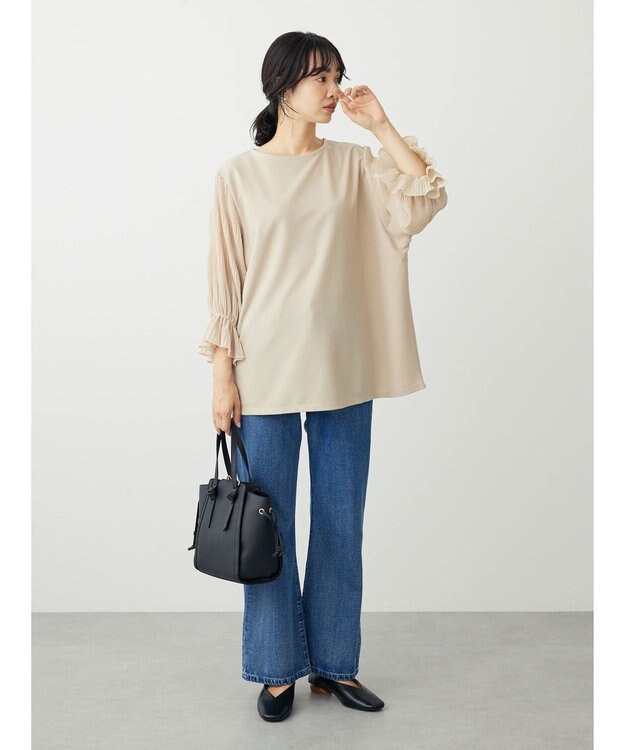 Green Parks マジョリカドッキング７分袖プルオーバー Light Beige