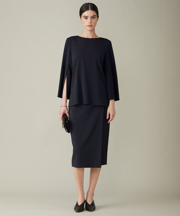 ICB 【新色追加・防シワ・速乾・洗える】Fied スリットスリーブブラウス ネイビー系