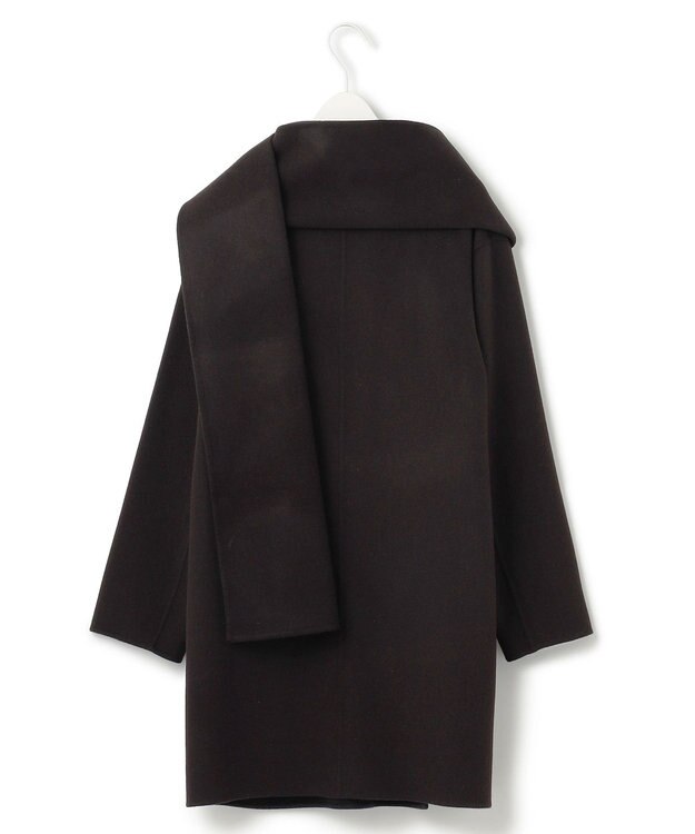 ICB ウールリバー ストール付きノーカラーコート バーントブラウン×ブラック系