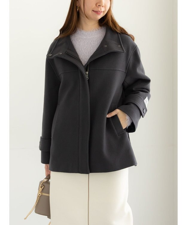 Te chichi ウールメルトンスタンドショートコート チャコールグレー