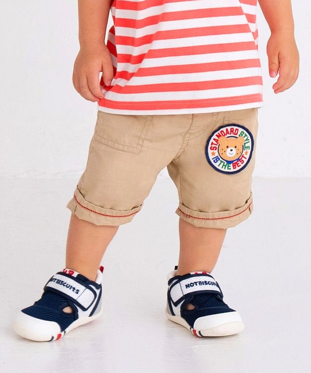 MIKI HOUSE HOT BISCUITS 【80-120cm】 ワッペン 6分丈 ハーフパンツ ベージュ