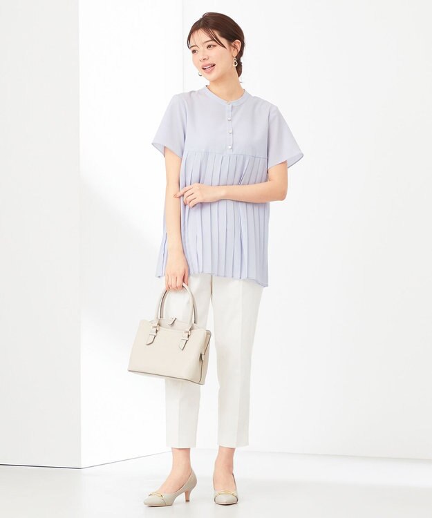 ANY SIS 【洗える】ジョーゼットプリーツコンビ ブラウス ライトブルー