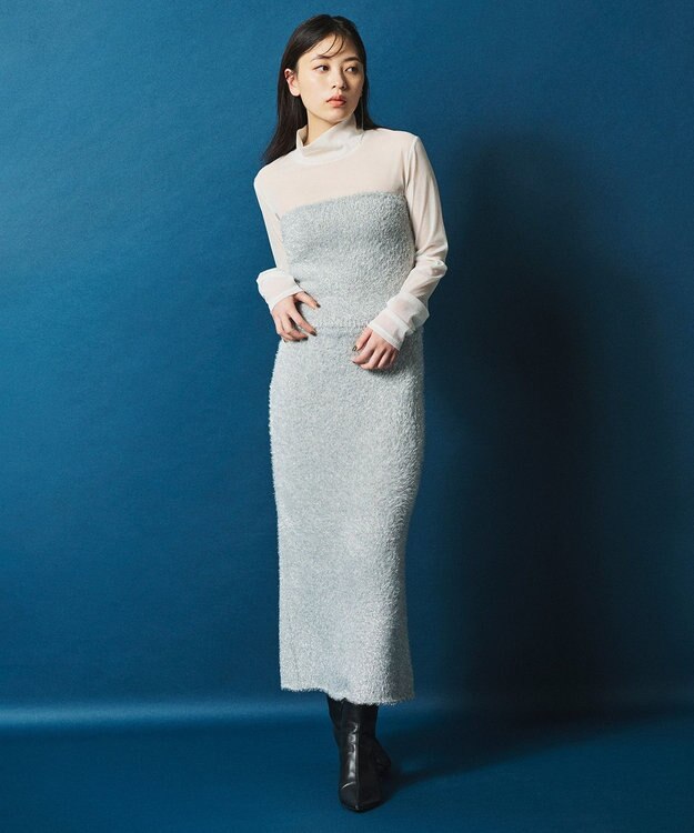 uncrave ラメ シャギー ニット バンドゥ（uncrave STANDARD） シルバー×ライトグレー