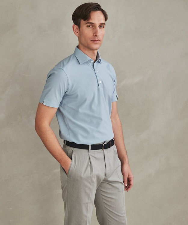 GOTAIRIKU 3年連続売上NO1/キングサイズ登場【仕事で着られる】キレイめ 鹿の子 BIZ ポロシャツ サックスブルー