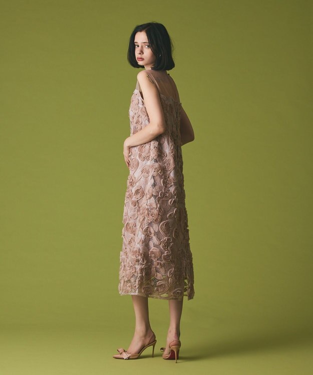 GRACE CONTINENTAL フラワーembドレス ベージュ