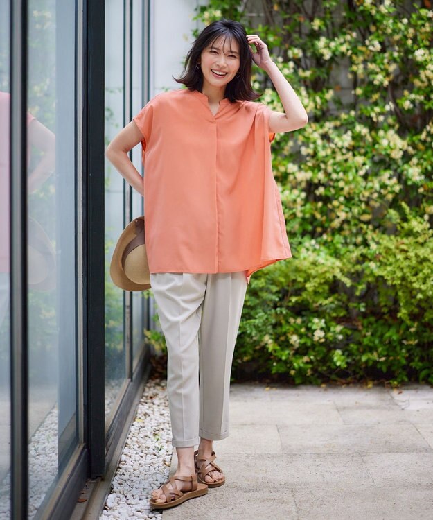 ANY L 【洗濯機可】バックプリーツブラウス コーラル