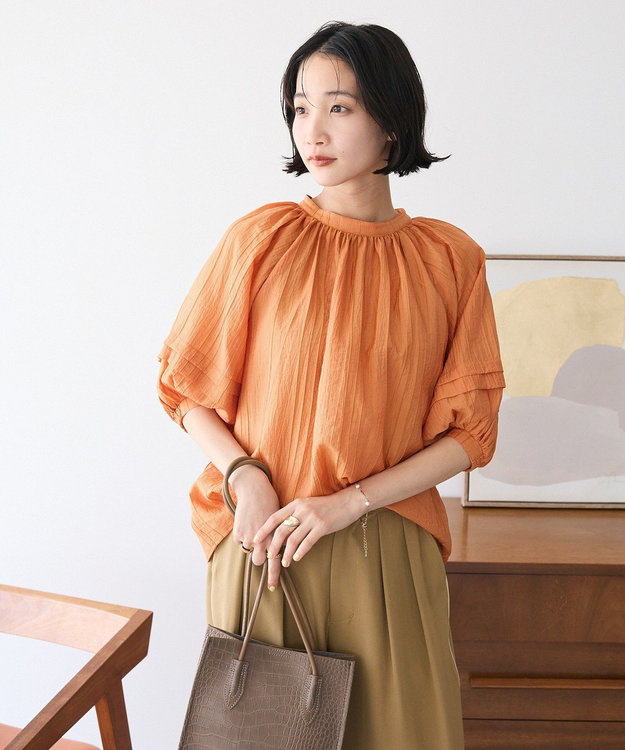 CRAFT STANDARD BOUTIQUE ストライプジャカードパフスリーブブラウス Orange