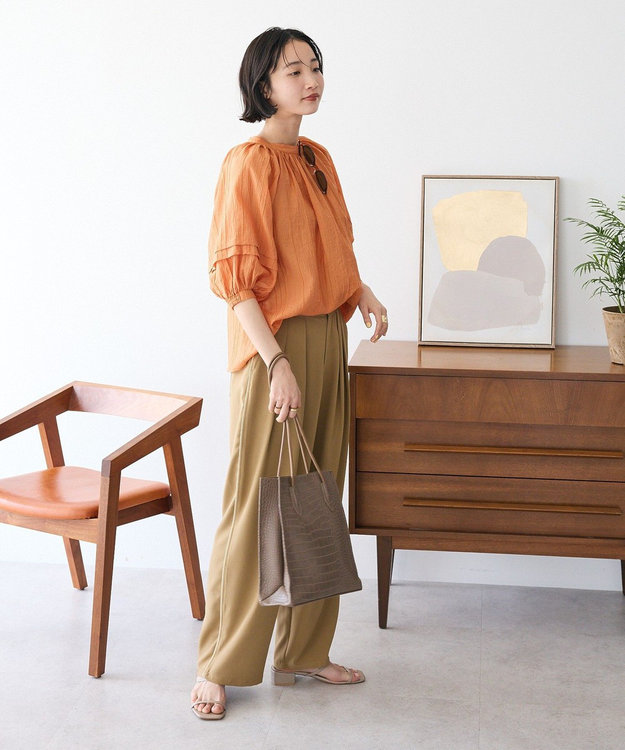 CRAFT STANDARD BOUTIQUE ストライプジャカードパフスリーブブラウス Orange