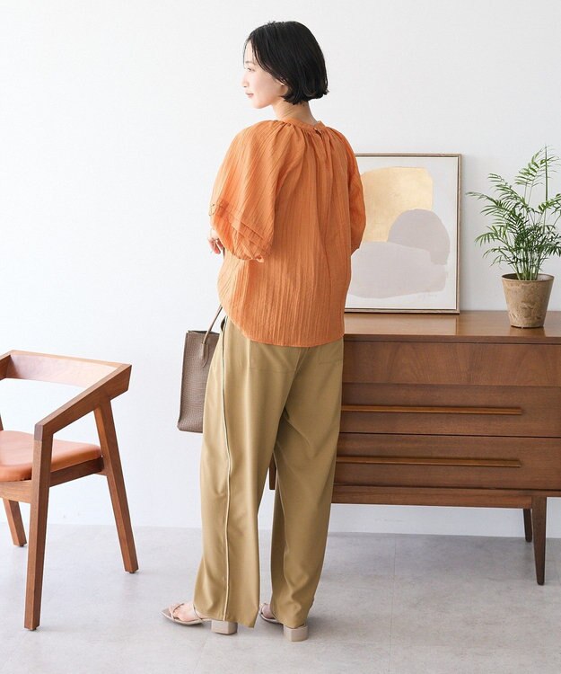 CRAFT STANDARD BOUTIQUE ストライプジャカードパフスリーブブラウス Orange