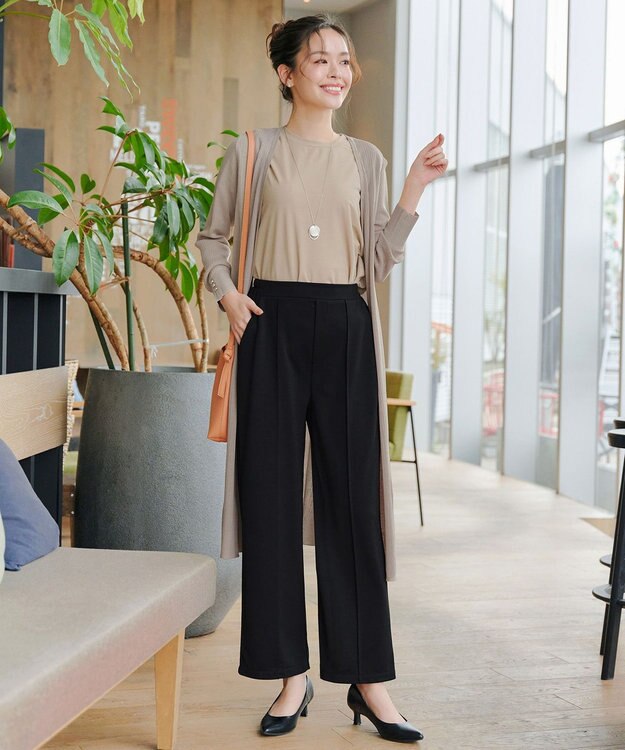 Tiaclasse 【洗える・接触冷感・紫外線ケア・サラごこち】選べるパンツ(テーパード/ワイド） ブラック：ワイド