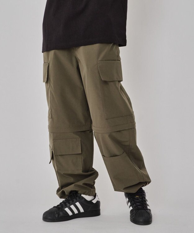 WEGO 【MLサイズ展開】2WAYリップストップカーゴパンツ カーキ