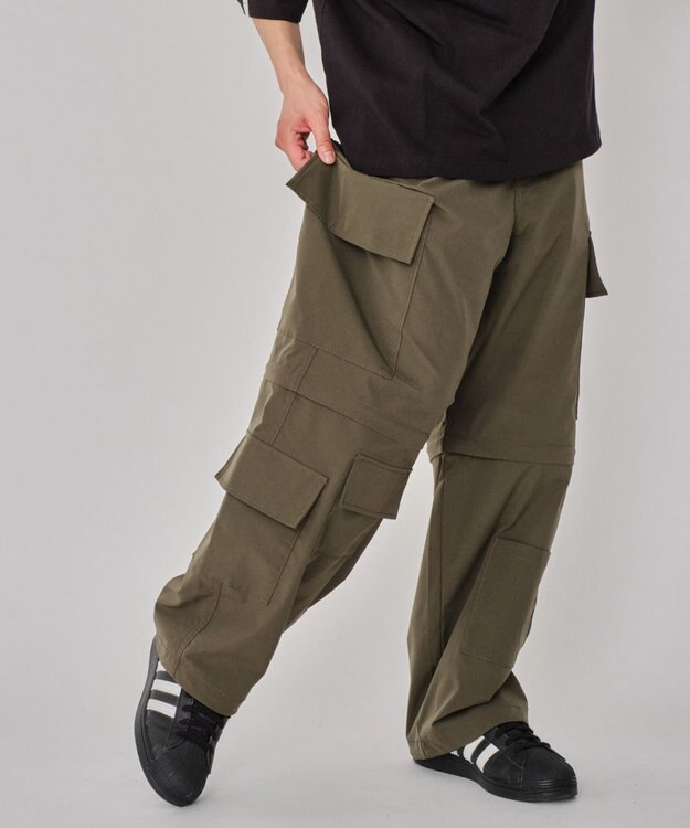 WEGO 【MLサイズ展開】2WAYリップストップカーゴパンツ カーキ