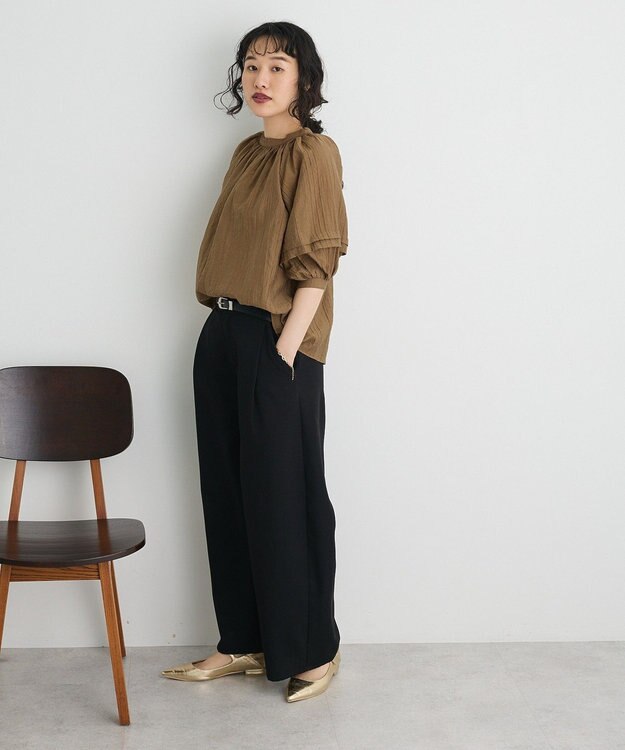 CRAFT STANDARD BOUTIQUE ストライプジャカードパフスリーブブラウス Brown