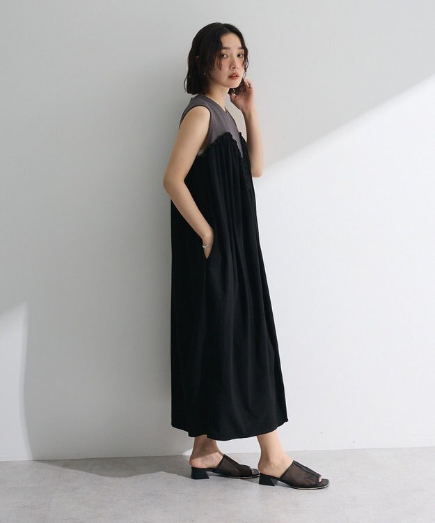 Green Parks ・ＳＵＧＡＲ　ＳＰＯＯＮ　ギャザーノースリーブワンヒ Charcoal Gray