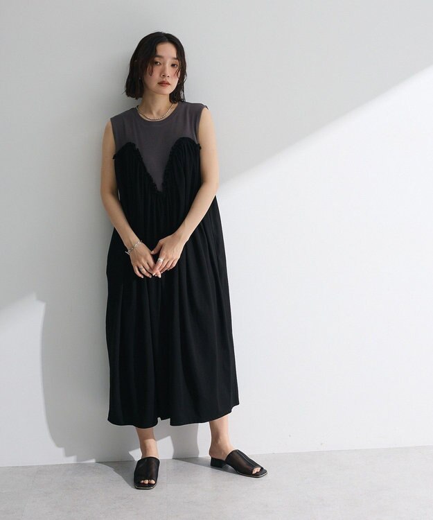 Green Parks ・ＳＵＧＡＲ　ＳＰＯＯＮ　ギャザーノースリーブワンヒ Charcoal Gray