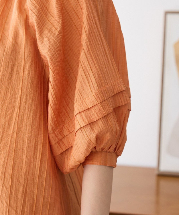 CRAFT STANDARD BOUTIQUE ストライプジャカードパフスリーブブラウス Orange