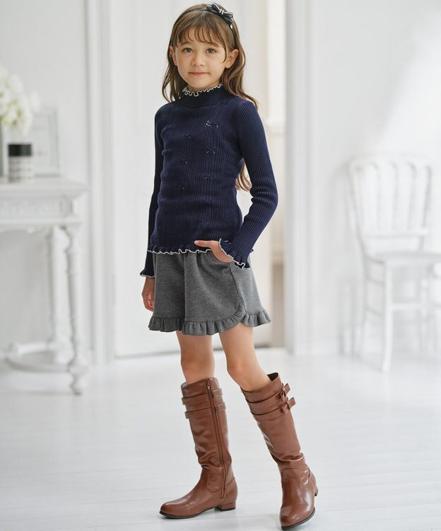 組曲 KIDS 【150-160㎝】リブニット ネイビー×オフ系