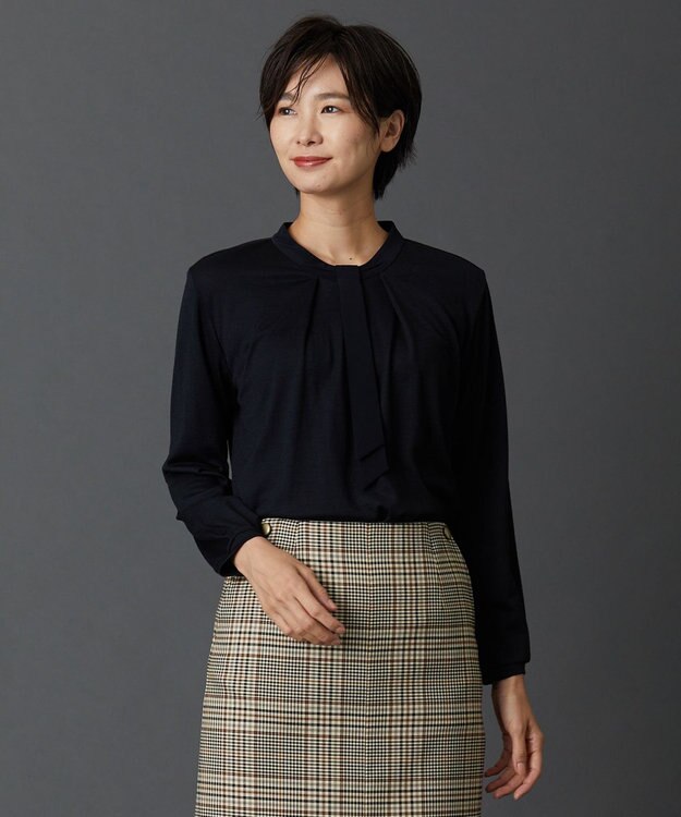 J.PRESS LADIES ウォッシャブルウールジャージー ボウタイ カットソー ネイビー系
