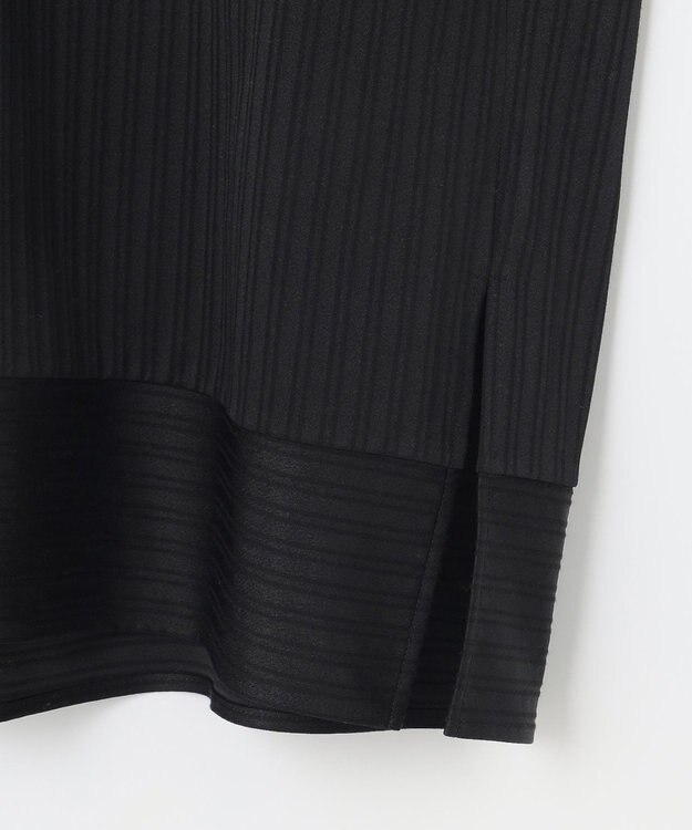 自由区 【XSサイズ～/洗える】ストレッチシャーティング フレンチスリーブブラウス ブラック系1