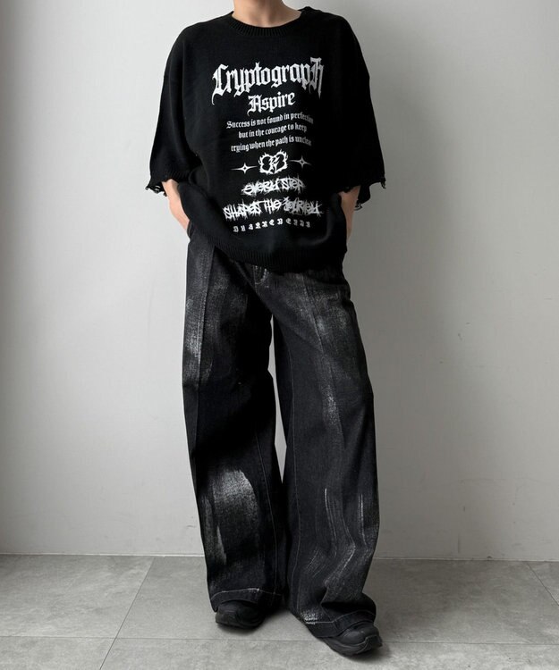 WEGO メタリックプリントデニムパンツ デニムブラックソノタ