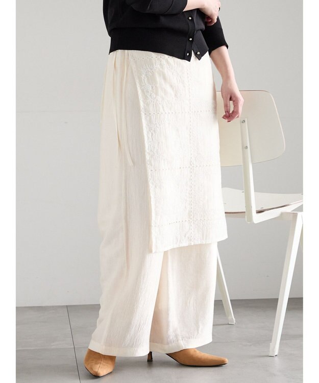 Te chichi チーフ刺繍ラップスカート付きパンツ オフホワイト