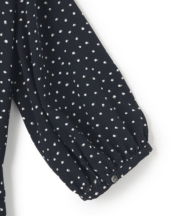 23区 【洗える】バックサテンアムンゼン ドットプリント ワンピース ネイビー×ホワイトドット