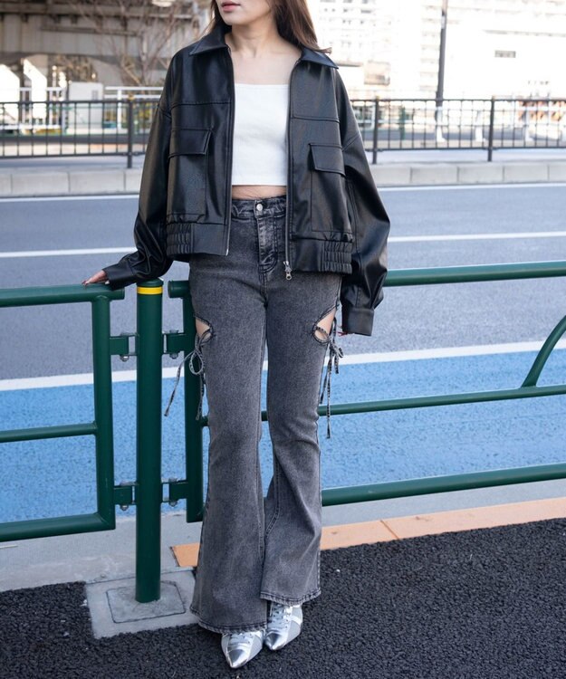 WEGO PUショートジャケット ブラック