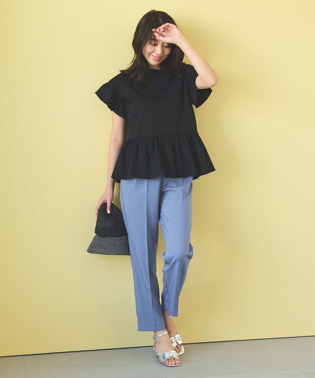 Feroux 【洗える】美シルエットカラーテーパード パンツ ブルー系