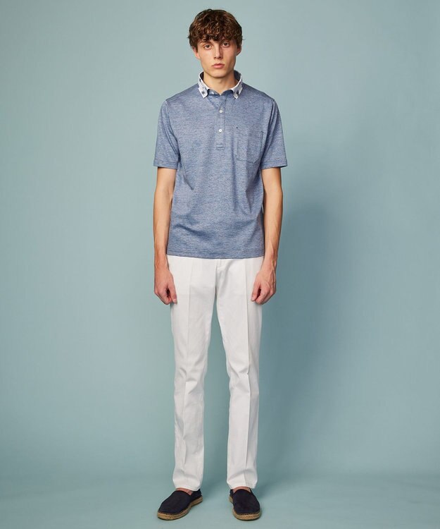 JOSEPH ABBOUD 【リネン素材/清涼感/吸水速乾】リネン天竺 ポロシャツ サックスブルー系