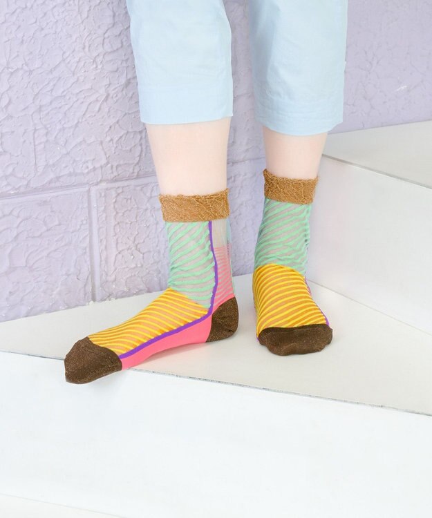 COQ しまうま シアーストライプソックス ピンク