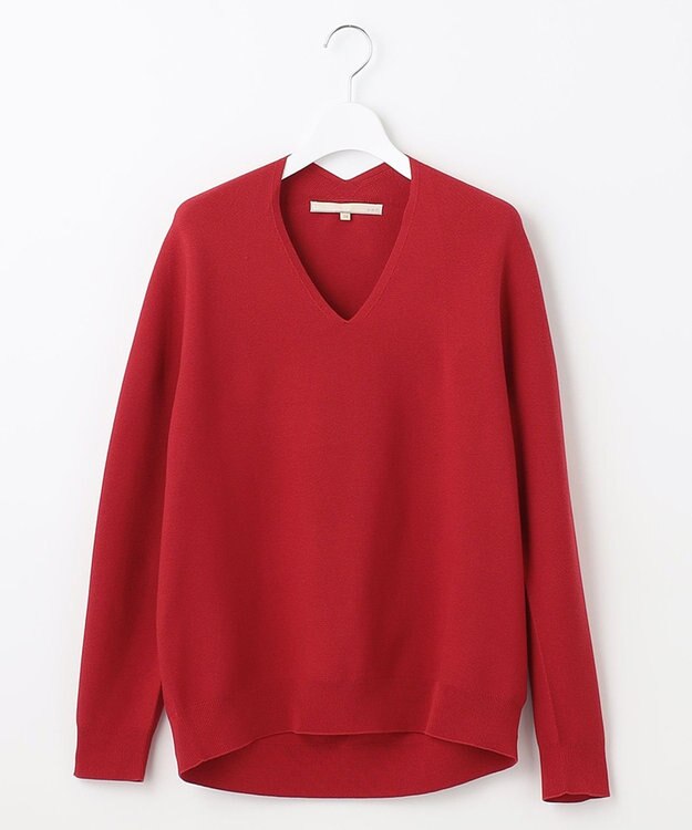 自由区 【洗える】コットンストレッチホールガーメント プルオーバーニット レッド系