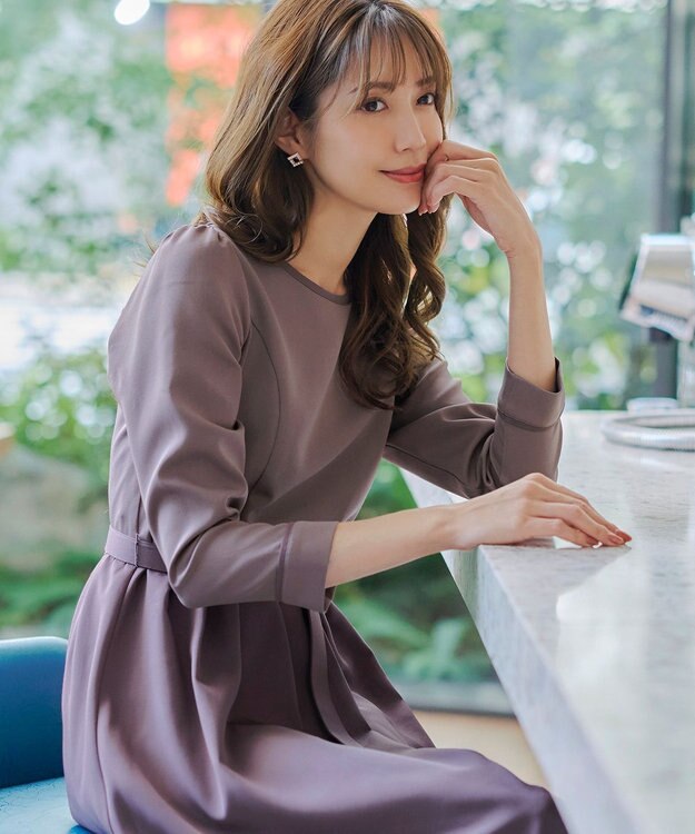 Tiaclasse L 【洗える】バックルベルト付き配色フレアワンピース ピンク