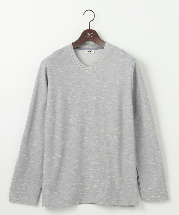 JOSEPH ABBOUD 【キングサイズ・オーガニックコットン/JAPANファブリック】スラブインレイ Vネック 長袖 Ｔシャツ ライトグレー系